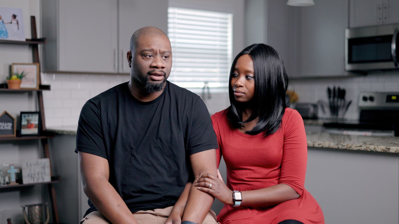 A couple during a testimonial interview